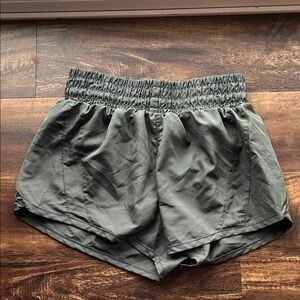 Women's Olive Green Elastic Waist Shorts with built in liner